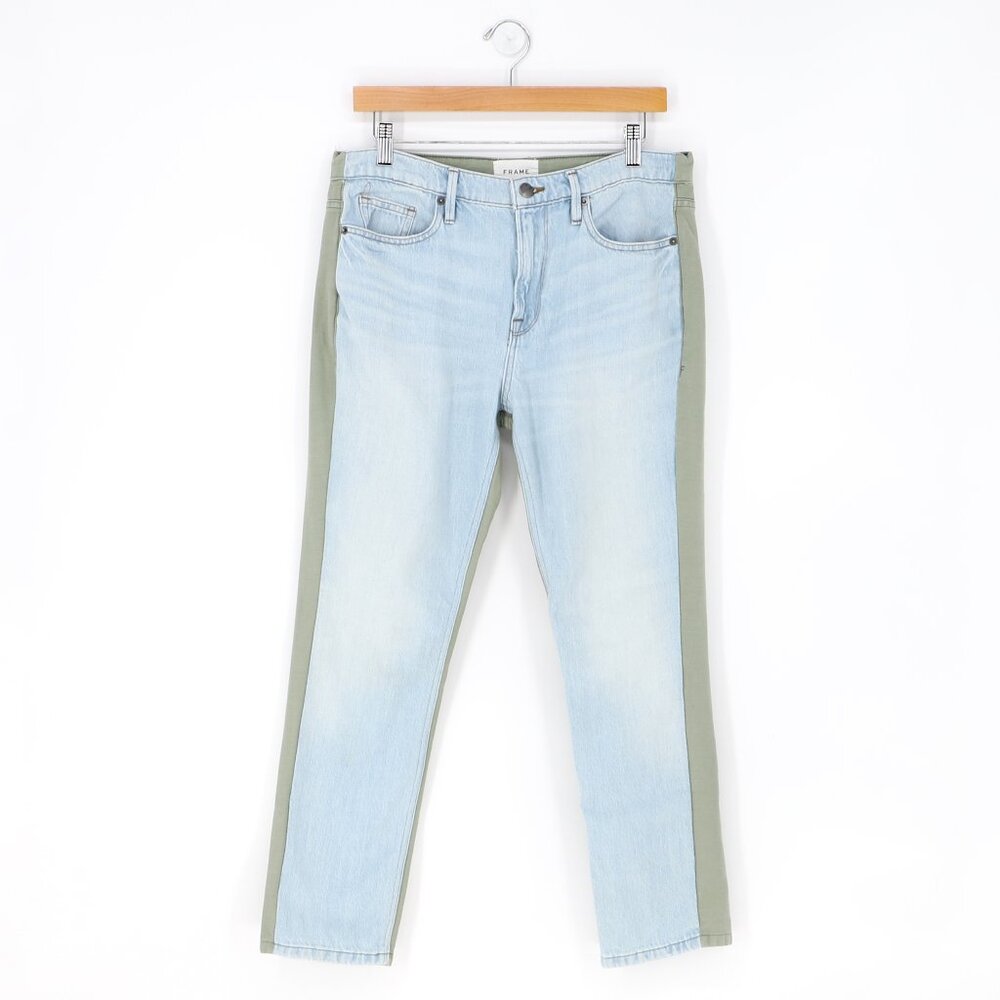 FRAME Le Beau Cargo Pants Boyfriend Fit Canteburry Two Toned Blue Green Size 26 - Picture 3 of 9